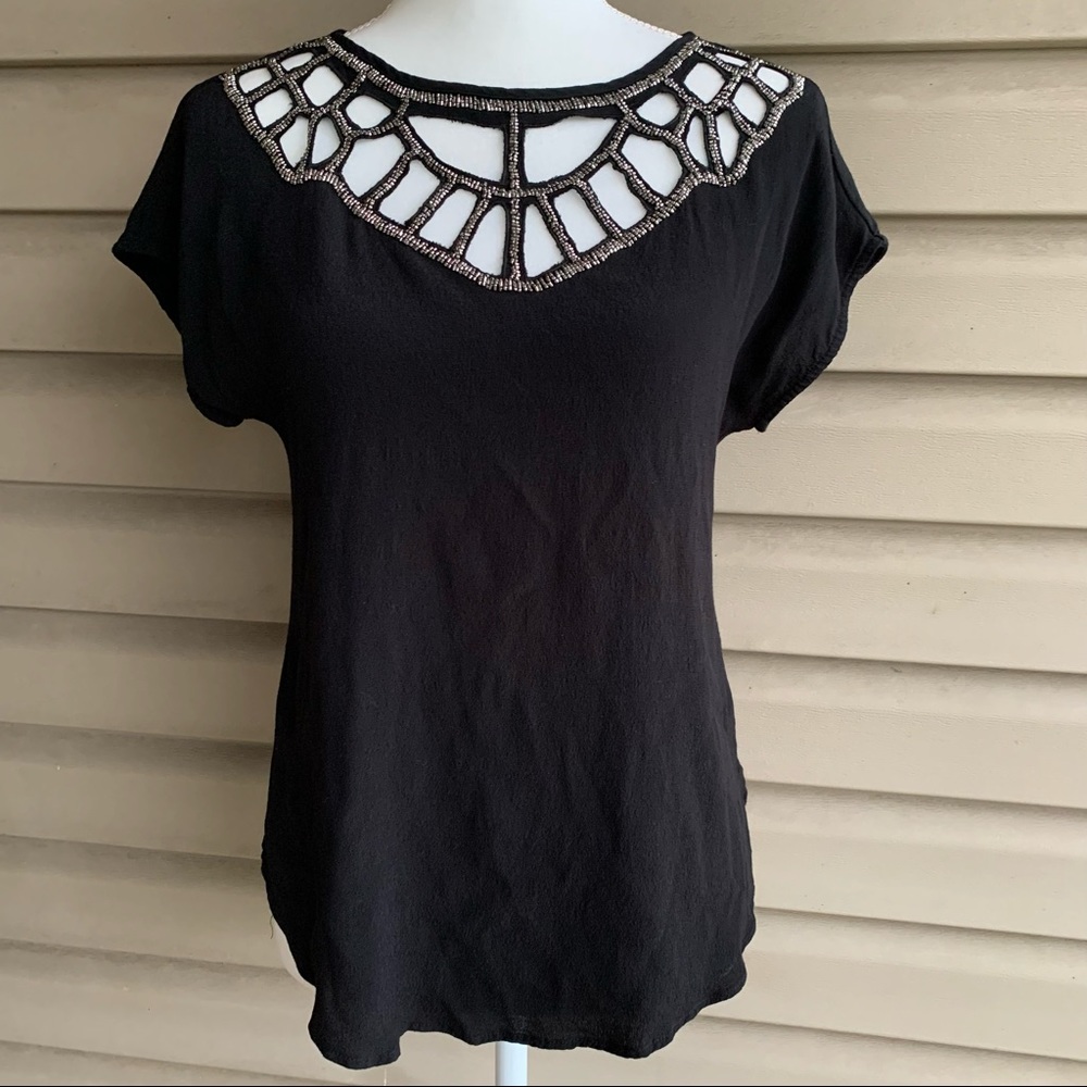 •Daniel Rainn• Rayon Short Sleeved Top with Beaded Detail - Size Small